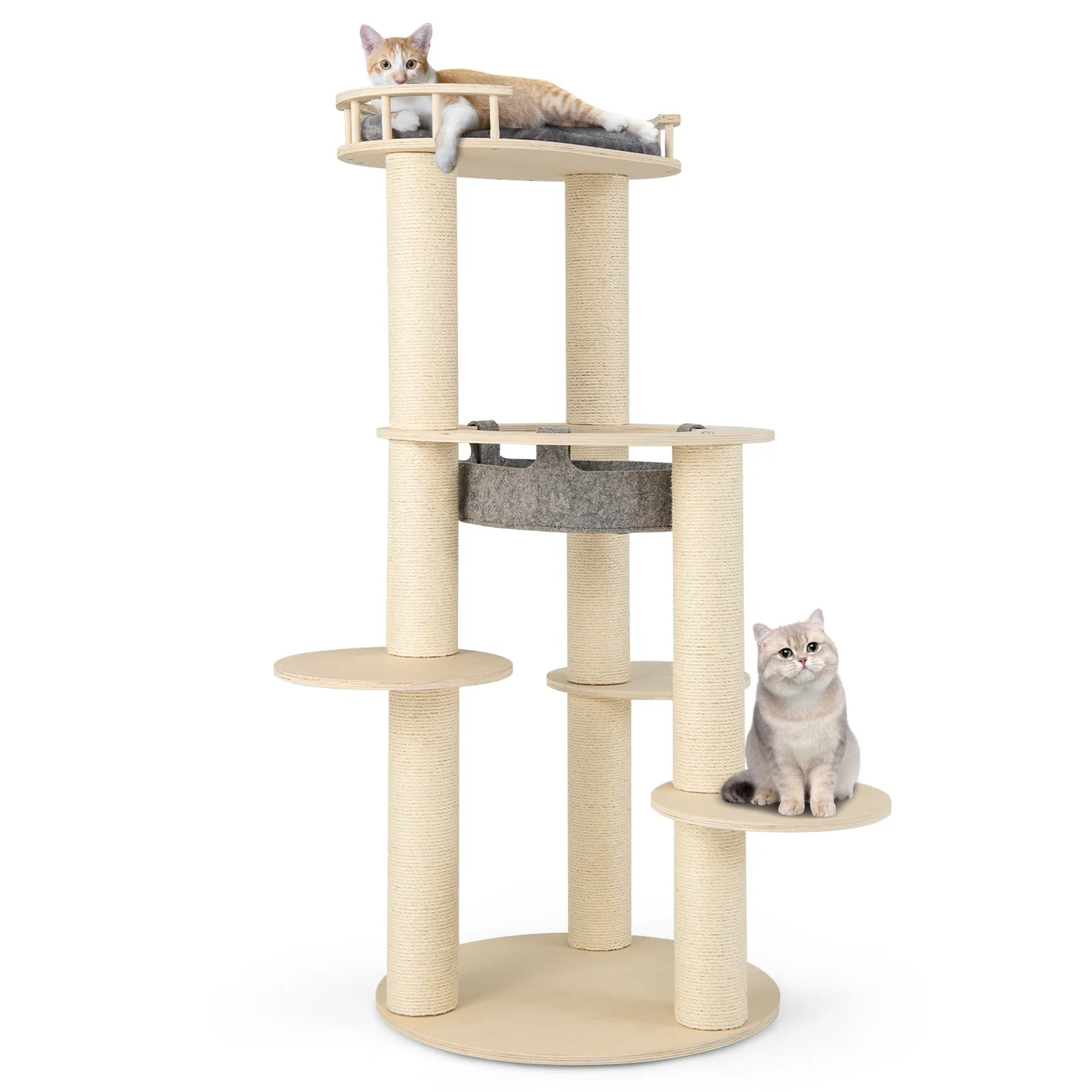 150CM Wooden Multi-Level Cat Tree with Top Perch and Hammock-Grey