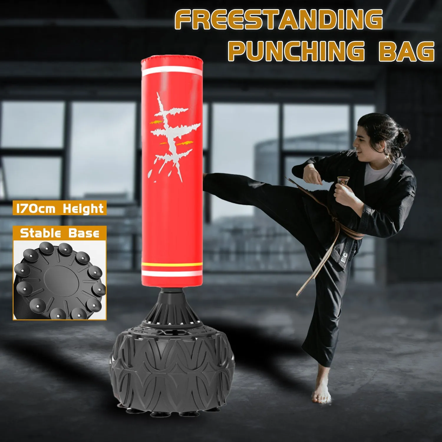 170cm Heavy Boxing Punching Bag Sandbag Free Standing Speed Dummy GYM Kick Training Stand - red