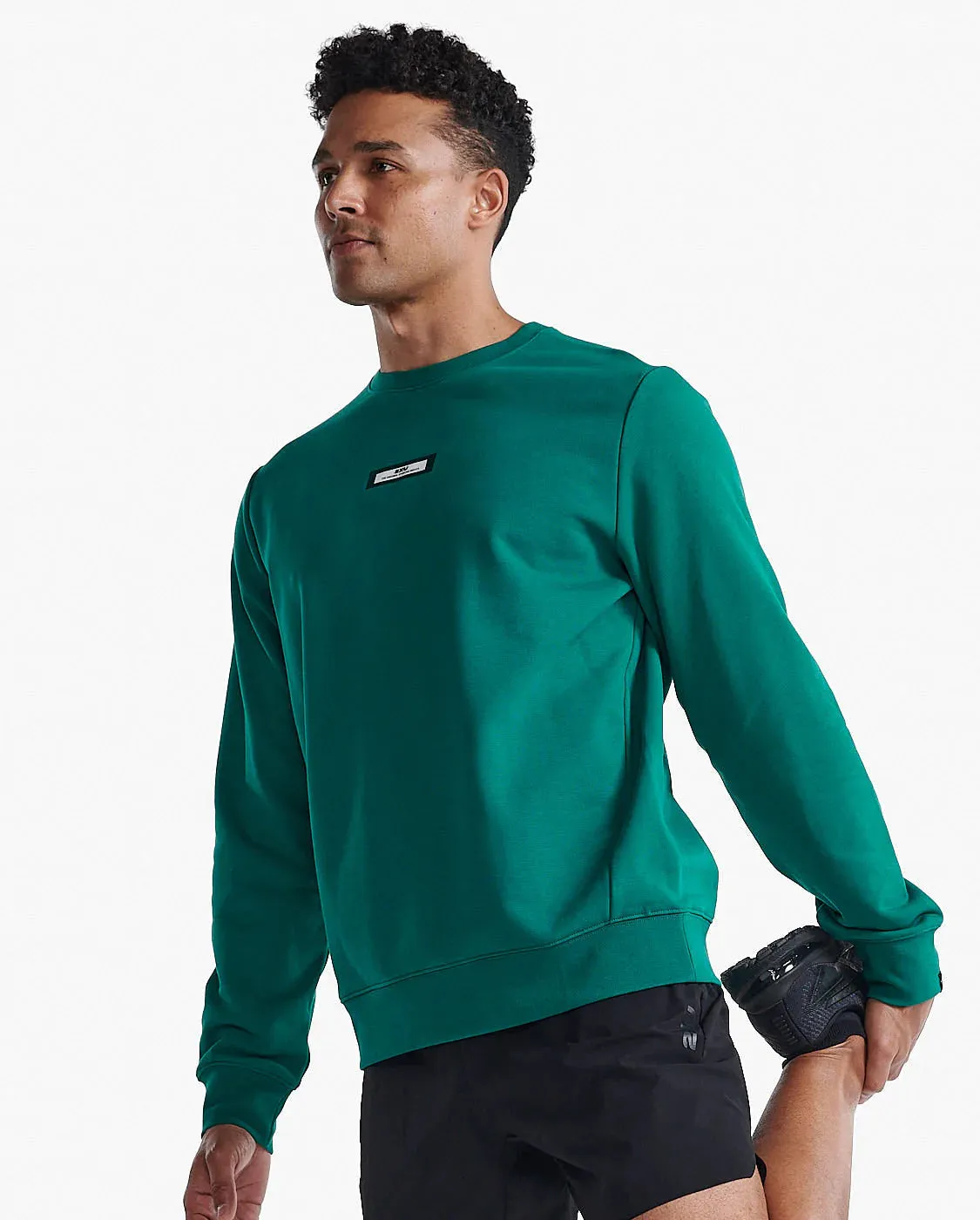 2XU Mens Motion French Terry Crew - Forest Green