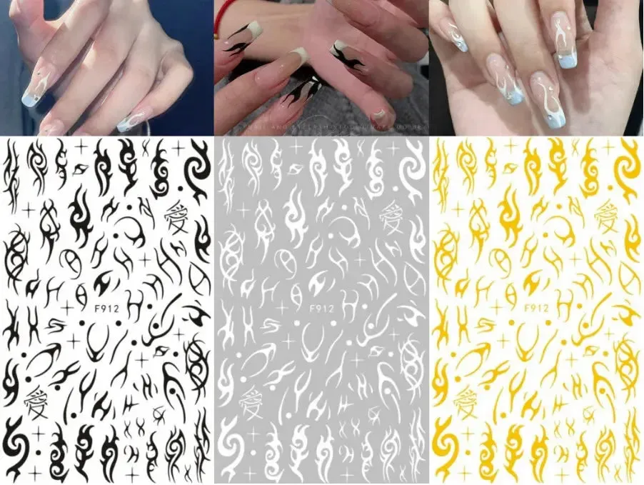 3D nail decals New 3D Black White Snake Leaf Nail Stickers for Nails Art Decoration Supplies Goth Rock Design Manicure Inspired Decals Sliders