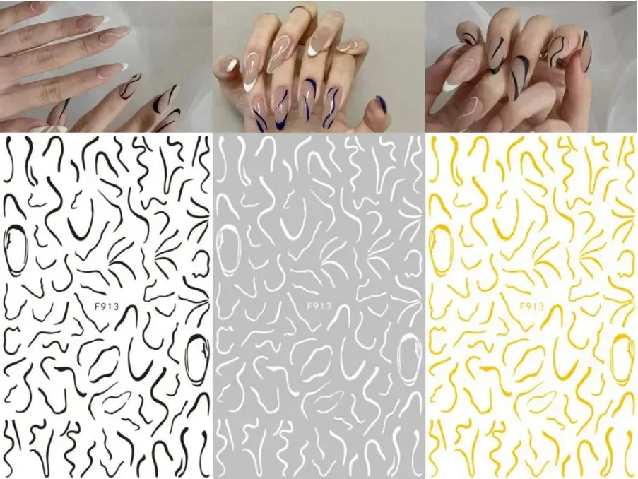 3D nail decals New 3D Black White Snake Leaf Nail Stickers for Nails Art Decoration Supplies Goth Rock Design Manicure Inspired Decals Sliders