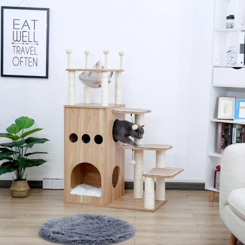 4 Level Cat Tree Tower Indoor House Sisal-Covered Scratching Post Cat Furniture