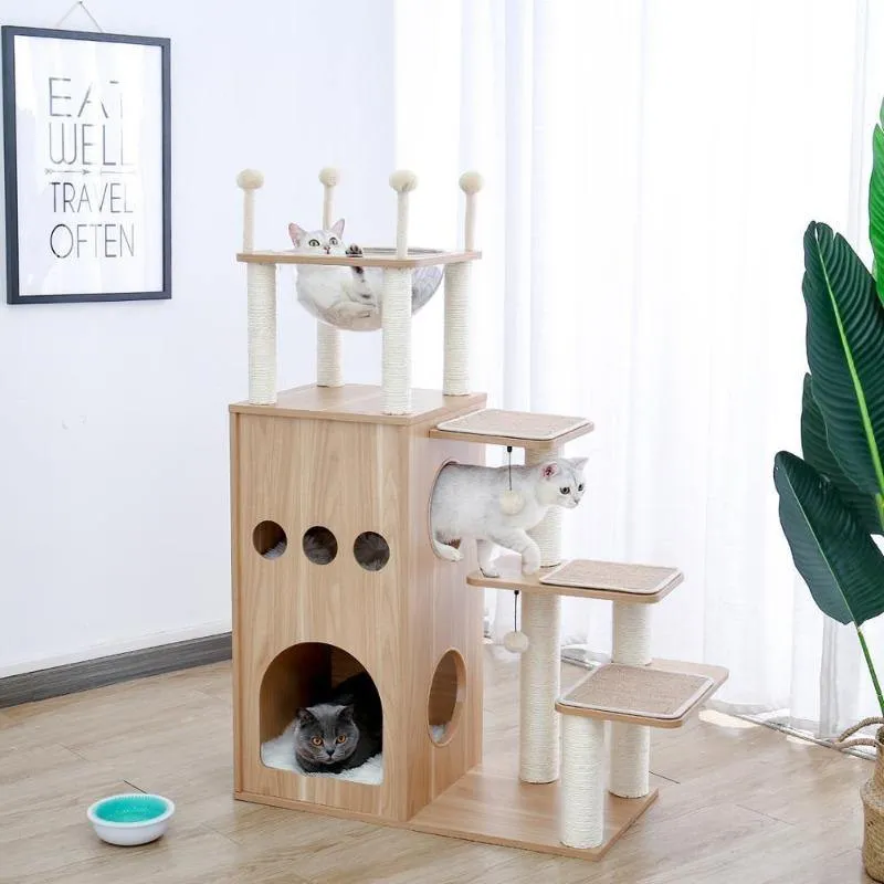 4 Level Cat Tree Tower Indoor House Sisal-Covered Scratching Post Cat Furniture