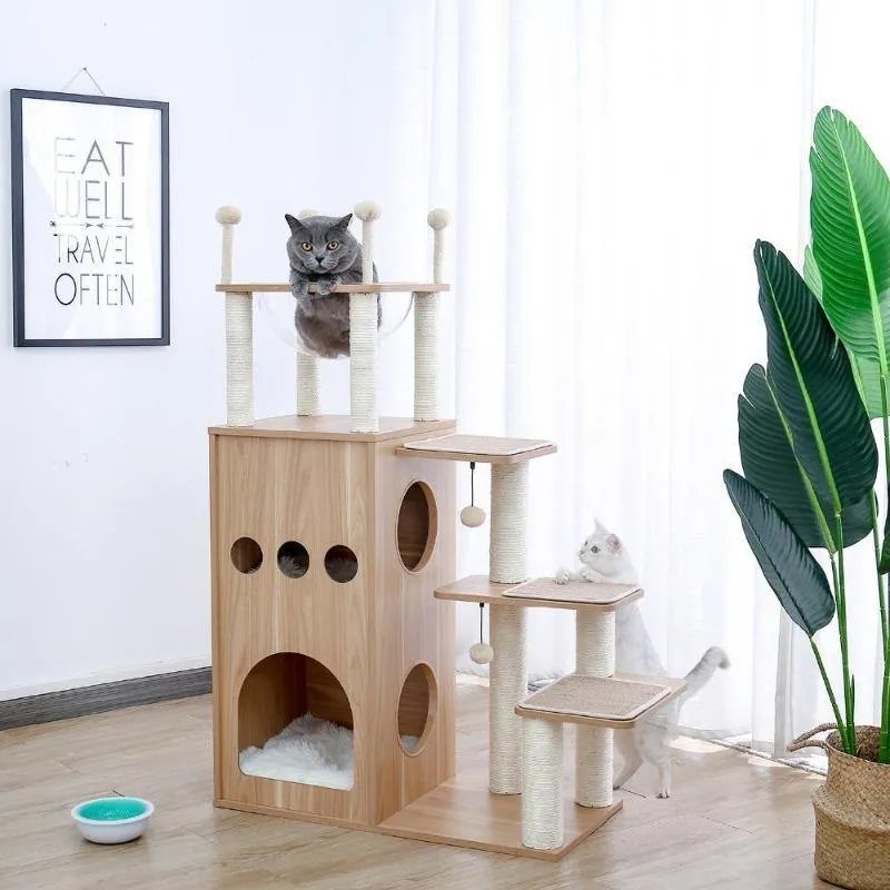 4 Level Cat Tree Tower Indoor House Sisal-Covered Scratching Post Cat Furniture