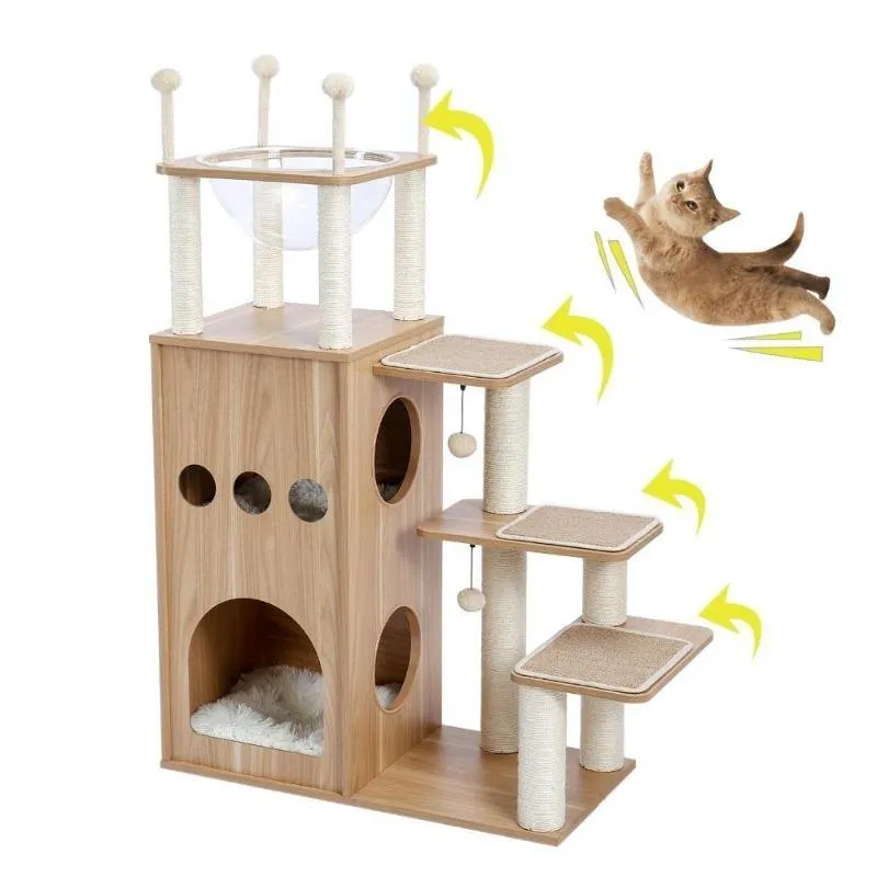 4 Level Cat Tree Tower Indoor House Sisal-Covered Scratching Post Cat Furniture