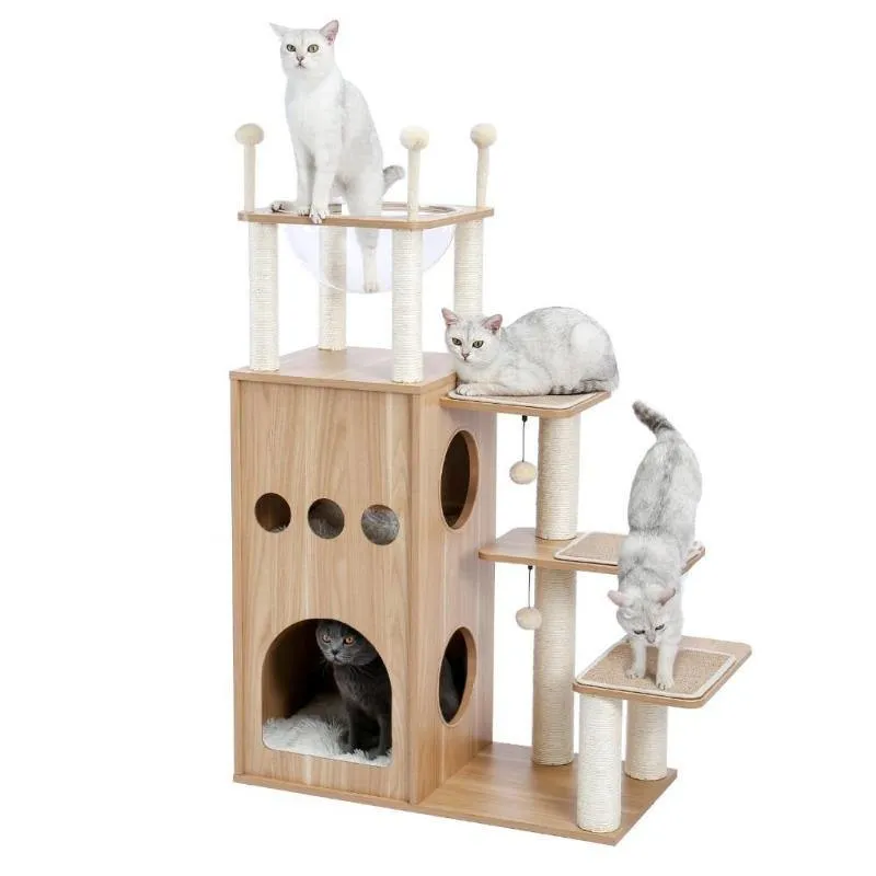 4 Level Cat Tree Tower Indoor House Sisal-Covered Scratching Post Cat Furniture