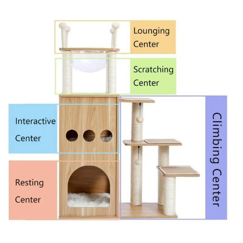 4 Level Cat Tree Tower Indoor House Sisal-Covered Scratching Post Cat Furniture