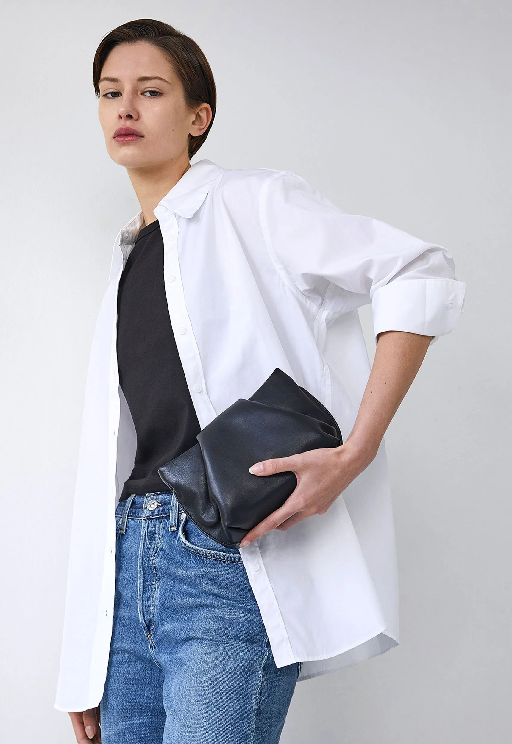 A ESQUE Fold Mini Clutch Bag - Smooth Black