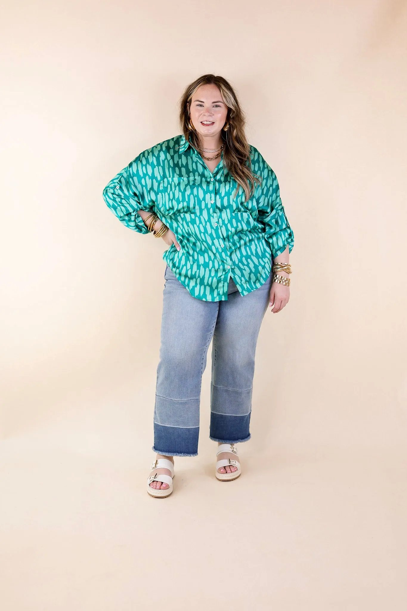 A Perfect Day Button Up Poncho Top in Teal Green Mix