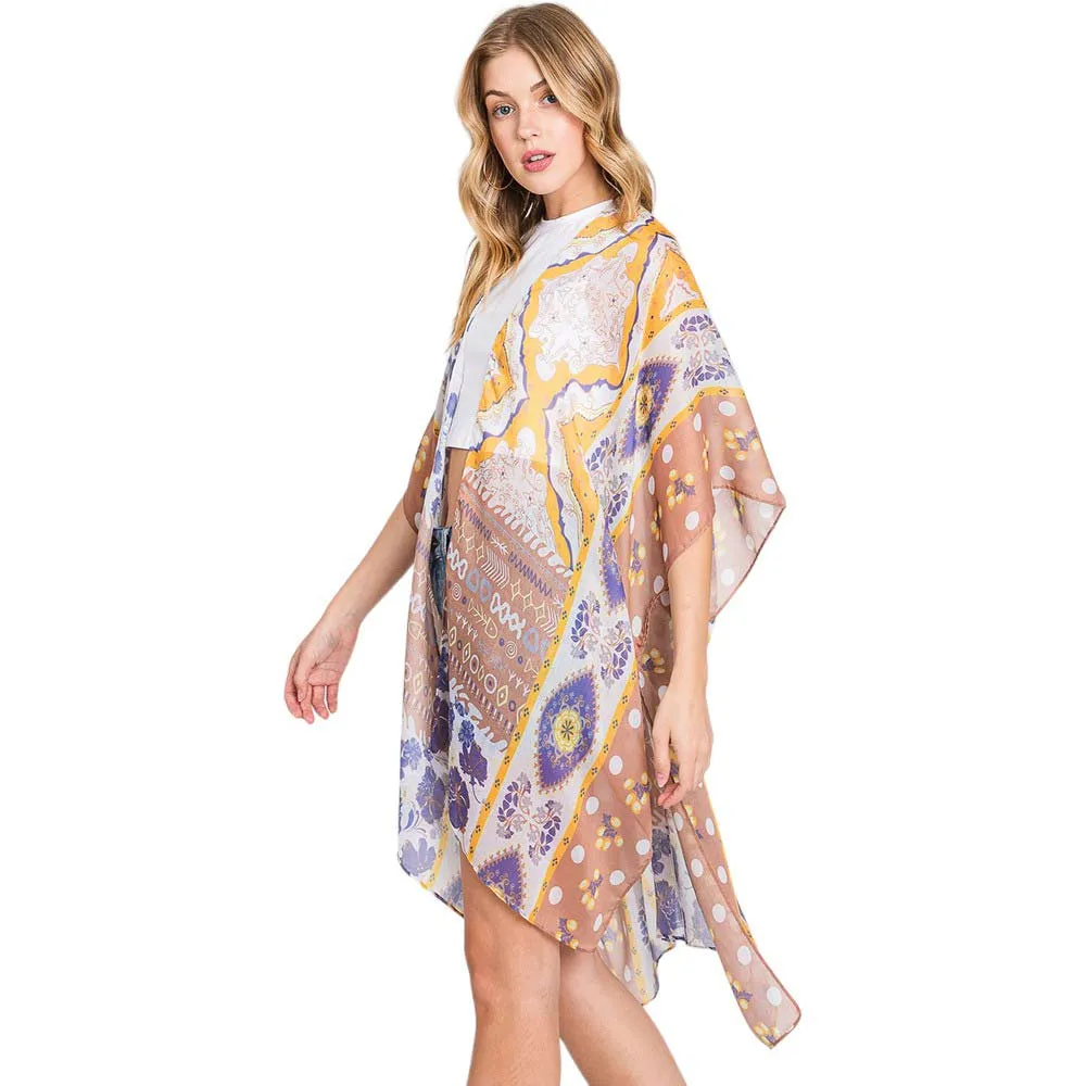 Abstract Paisley Flower Print Kimono Poncho