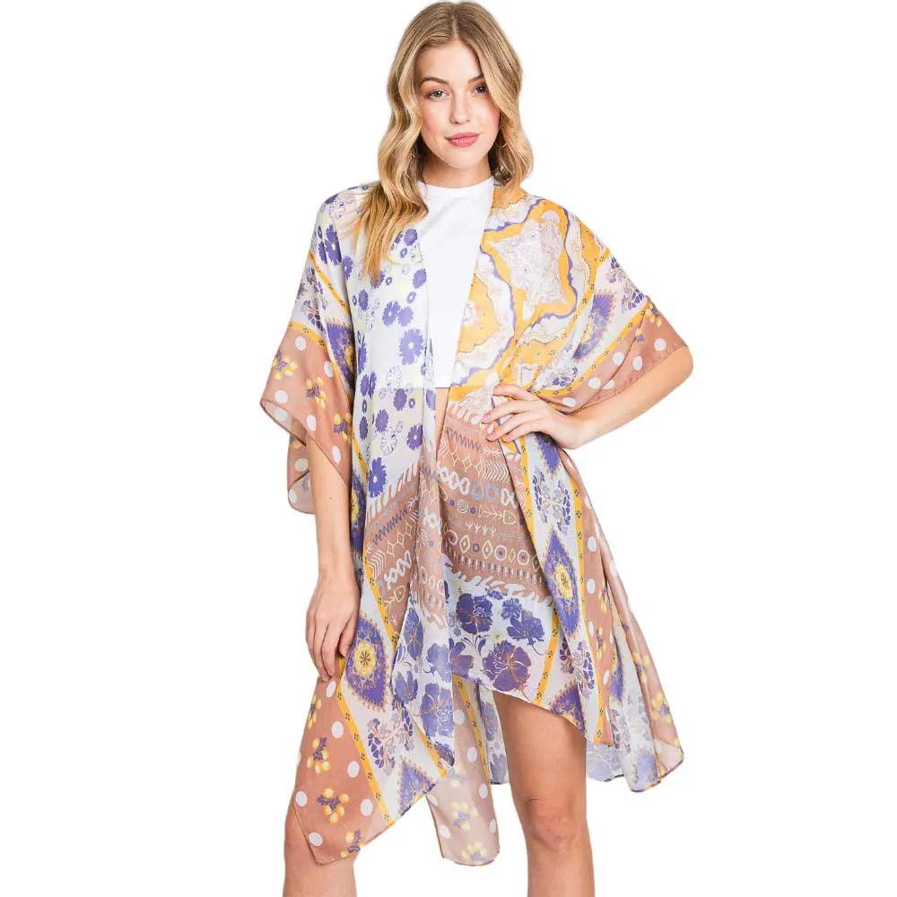 Abstract Paisley Flower Print Kimono Poncho