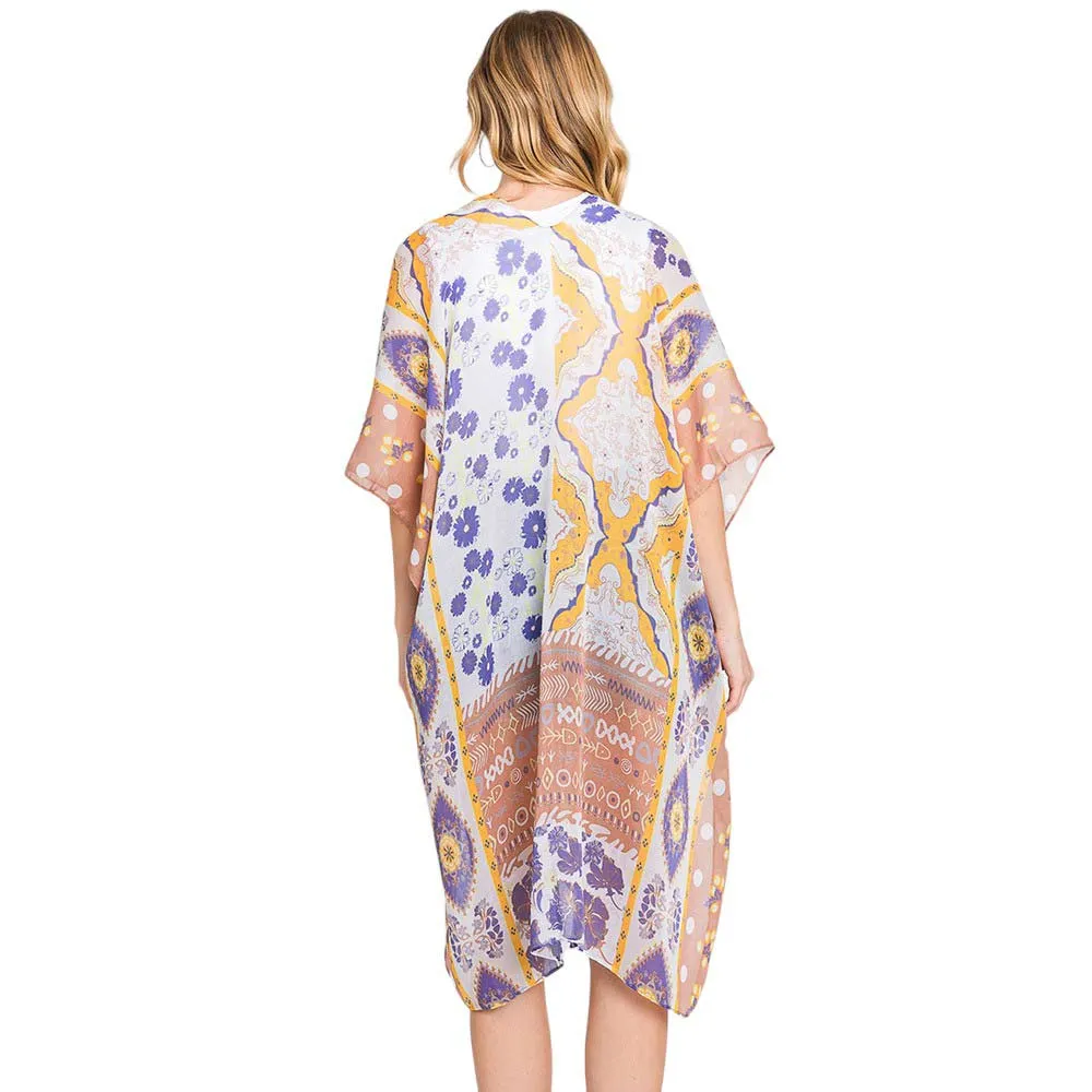 Abstract Paisley Flower Print Kimono Poncho