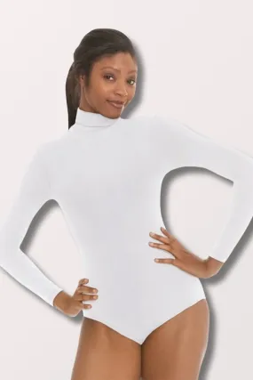 Adult Mock Neck Microfiber Long Sleeve Leotard - White