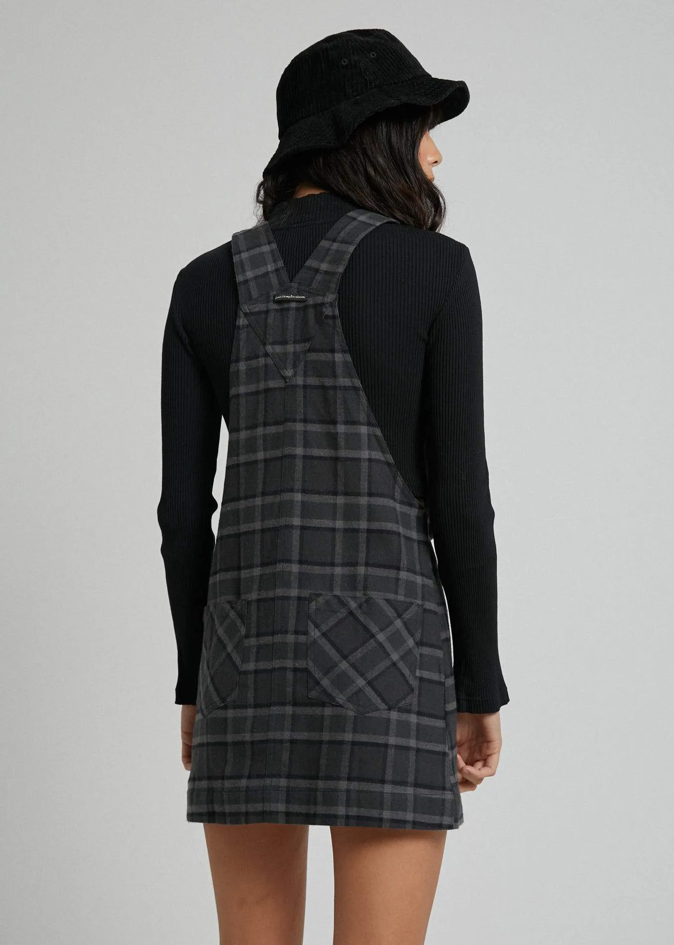 Afends Womens Alice - Hemp Check Pinafore - Gunmetal