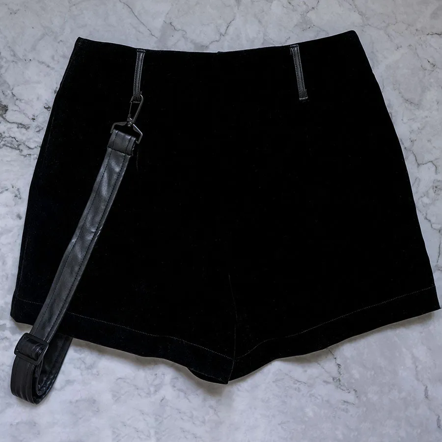 Affogato Pleather Strap Velvet Shorts