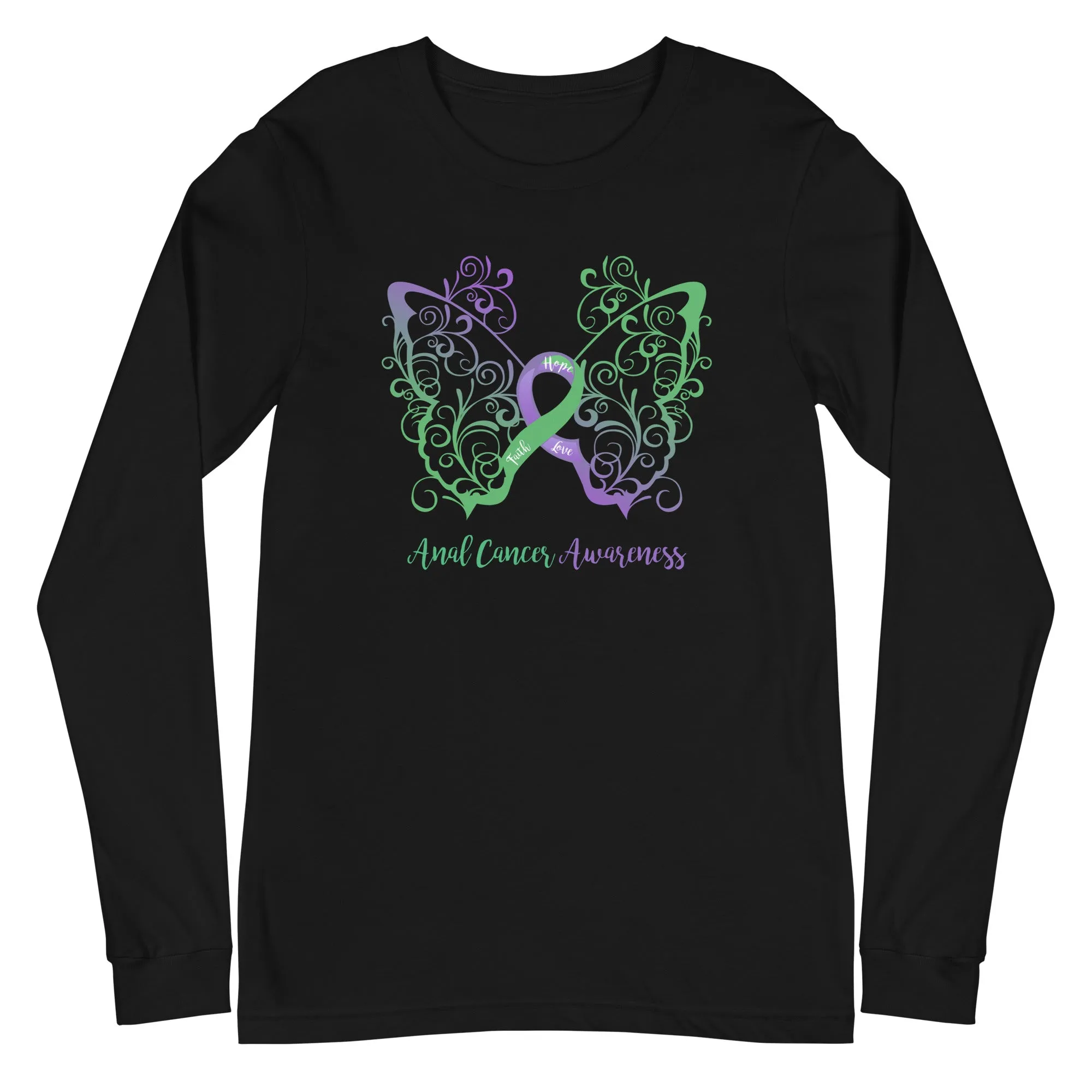 Anal Cancer Awareness Filigree Butterfly Long Sleeve Tee (Several Colors Available)