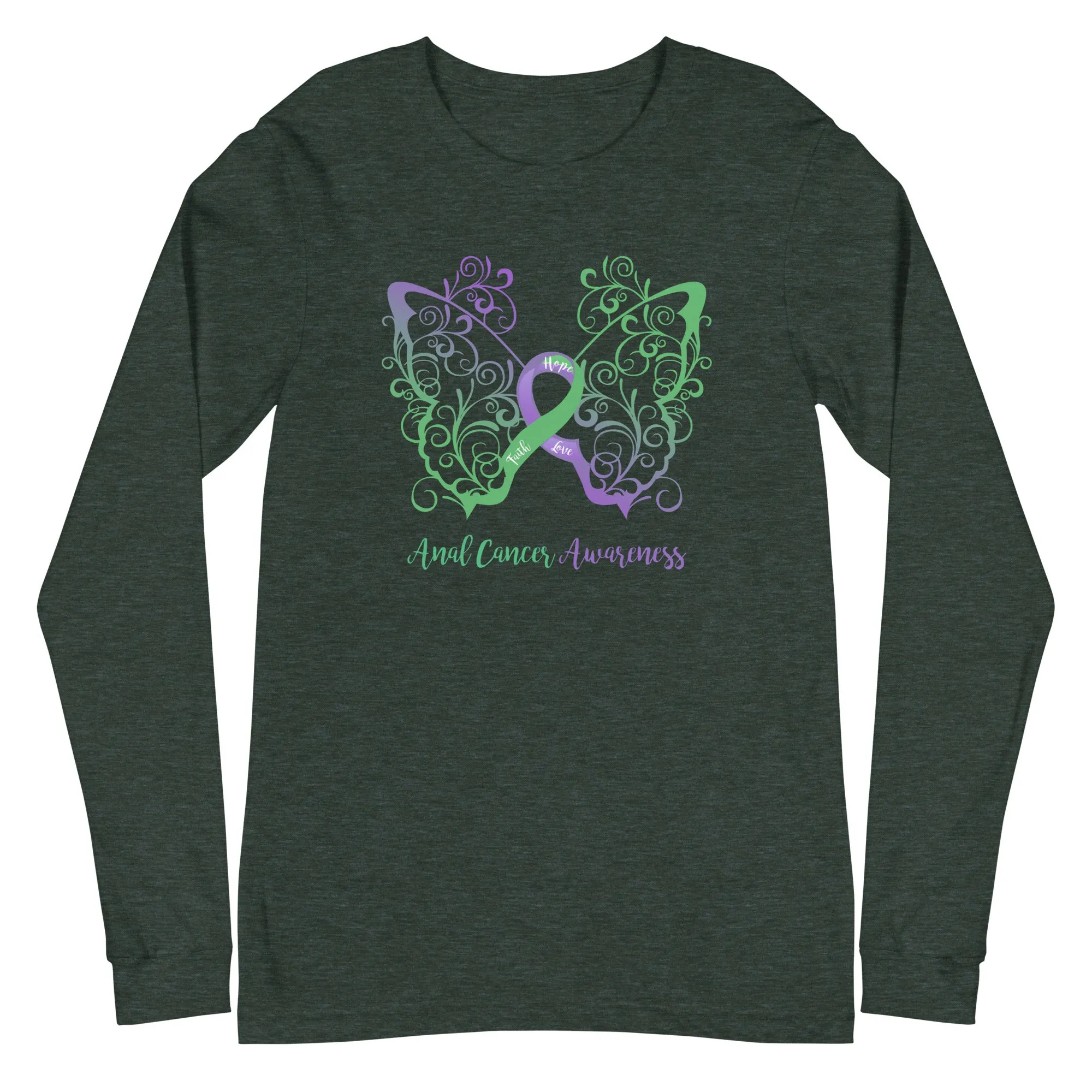 Anal Cancer Awareness Filigree Butterfly Long Sleeve Tee (Several Colors Available)