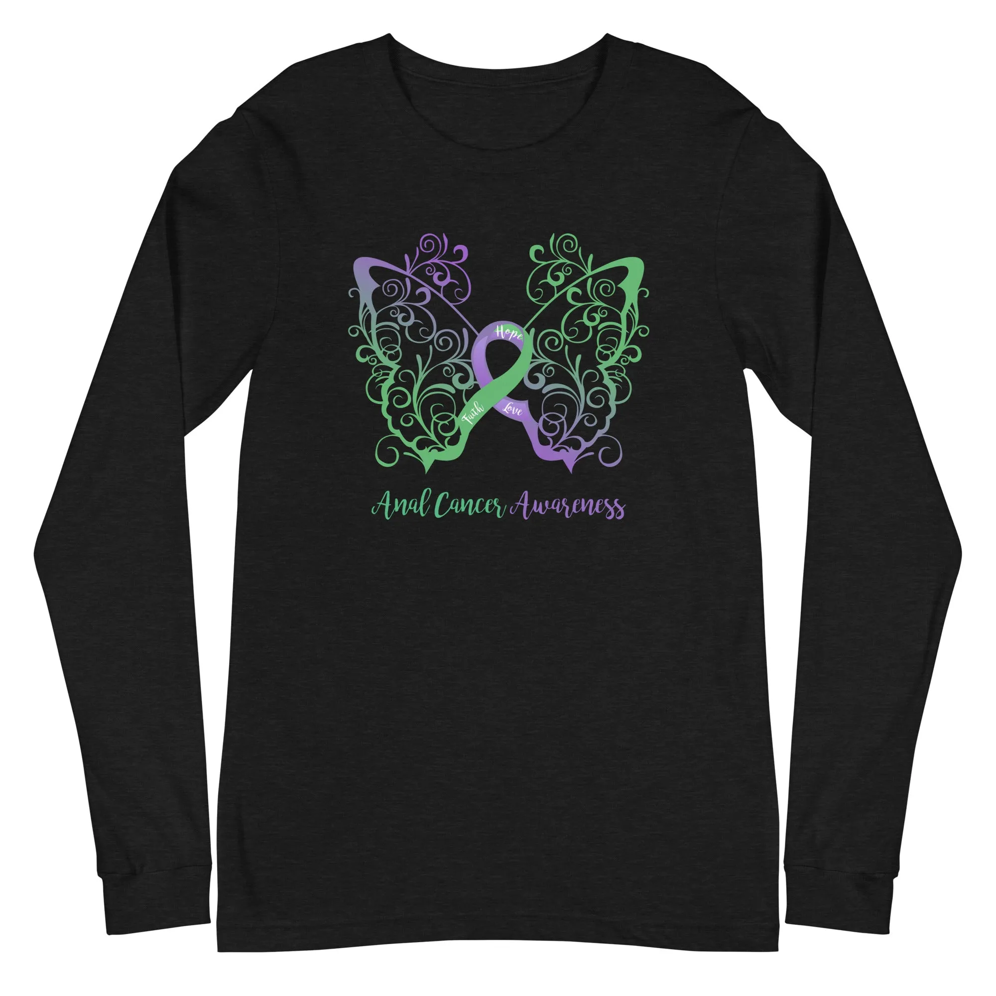 Anal Cancer Awareness Filigree Butterfly Long Sleeve Tee (Several Colors Available)