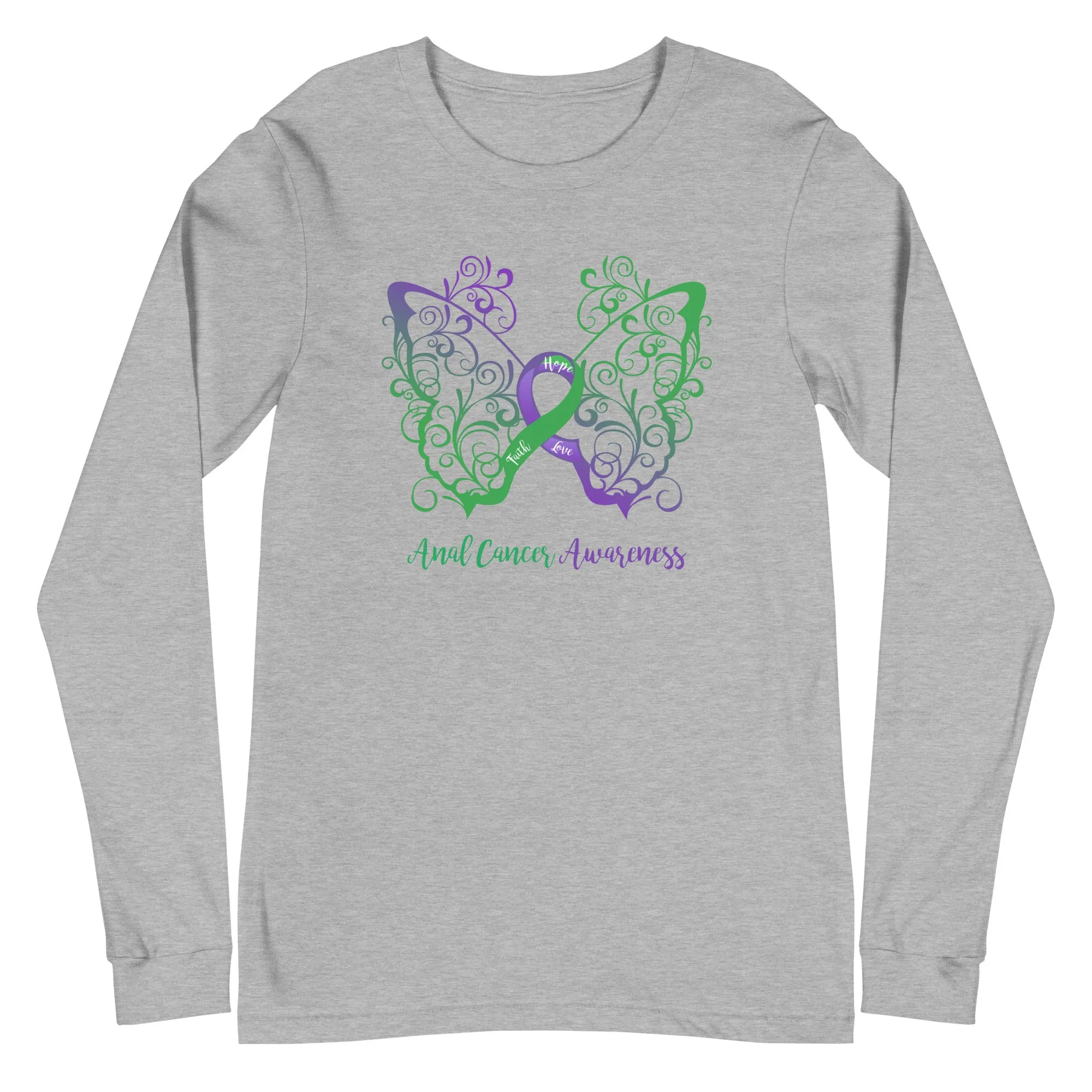 Anal Cancer Awareness Filigree Butterfly Long Sleeve Tee (Several Colors Available)