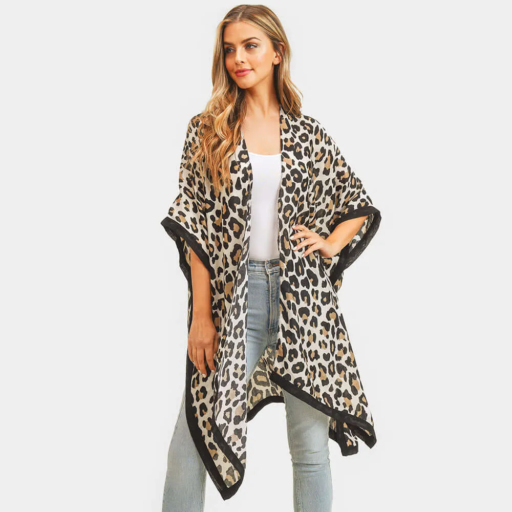 Animal Leopard Pattern Print Kimono Poncho