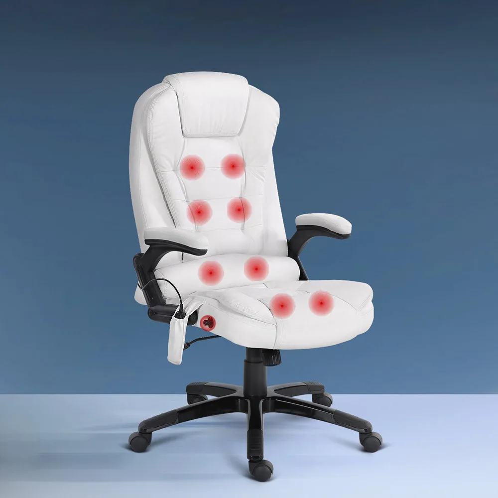 Artiss Massage Office Chair 8 Point PU Leather Office Chair - White