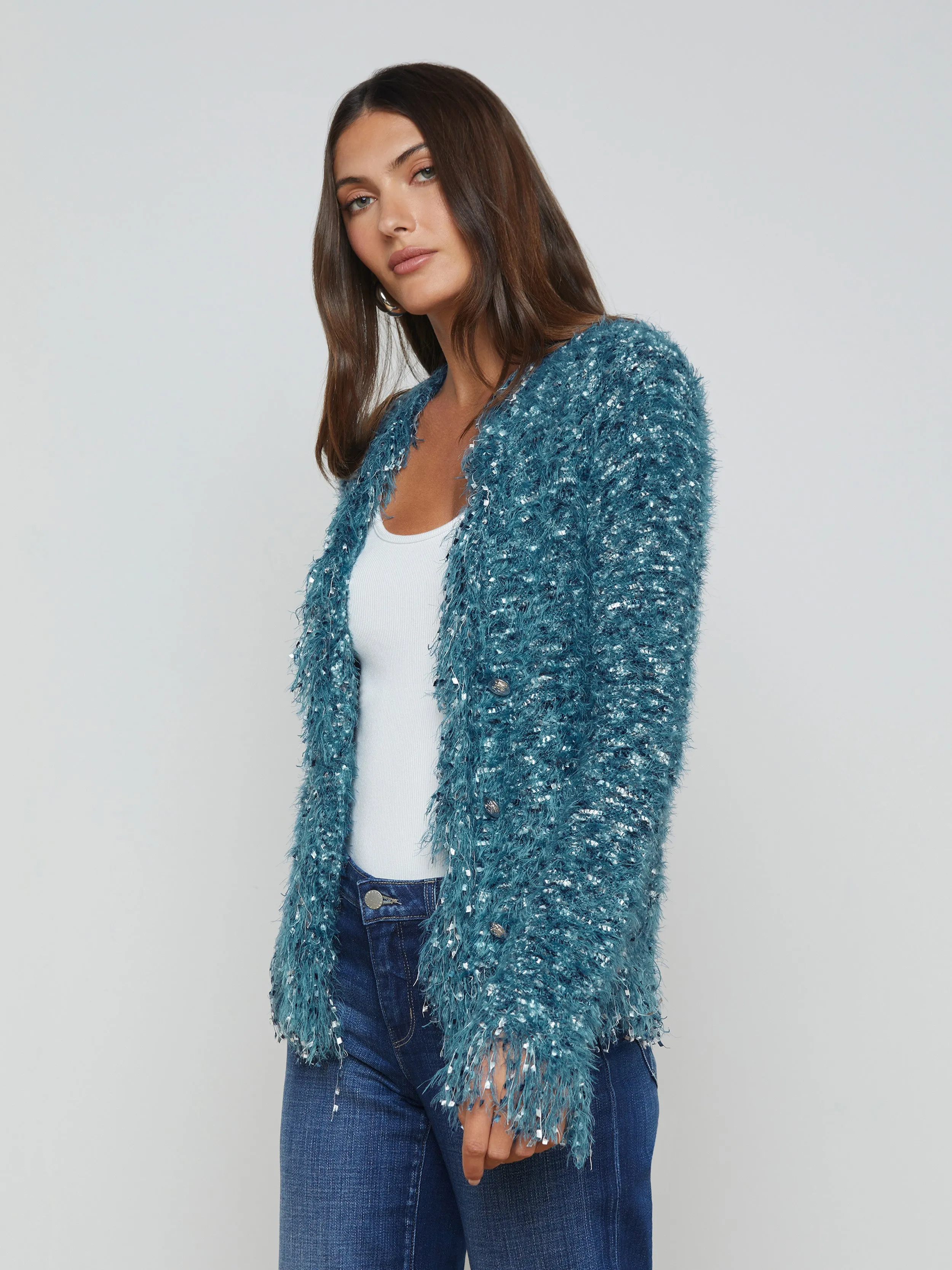 Azure Fringe Cardigan Blazer