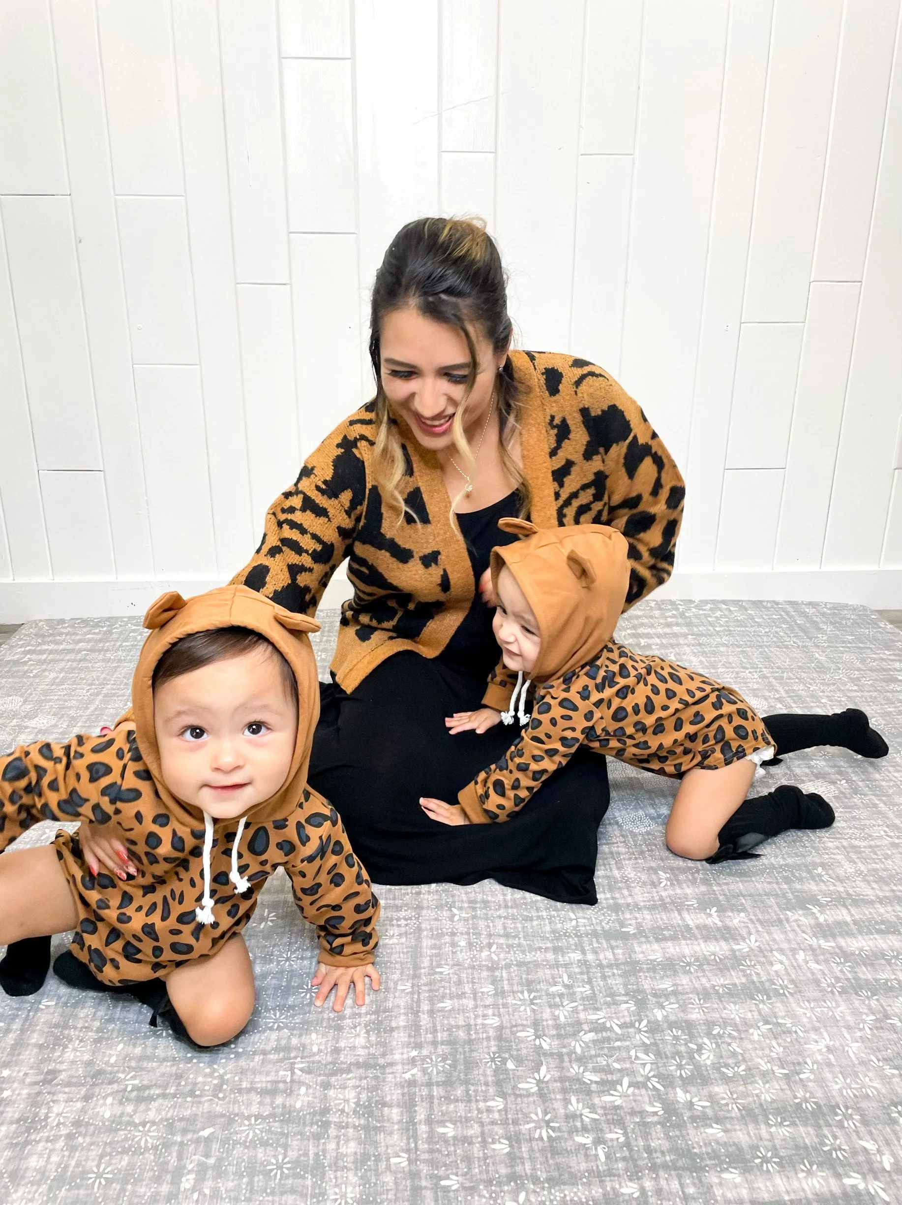 Baby Leopard Print Hooded Onesie - Mom & Mini Collection Style