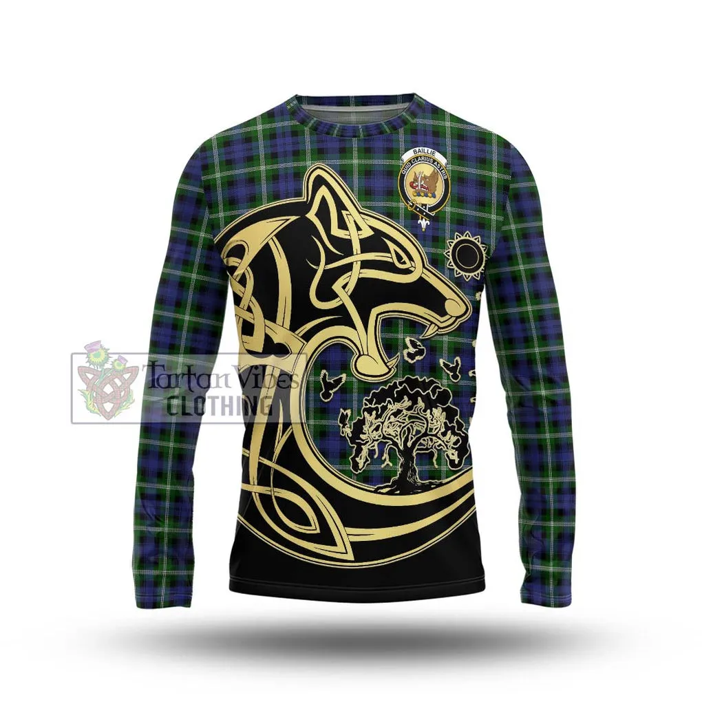 Baillie of Polkemmet Tartan Long Sleeve T-Shirt with Family Crest Celtic Wolf Style