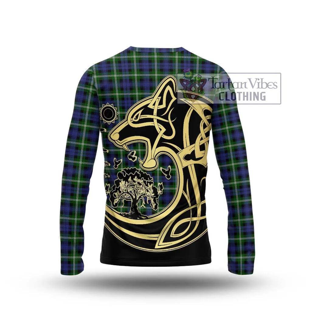 Baillie of Polkemmet Tartan Long Sleeve T-Shirt with Family Crest Celtic Wolf Style