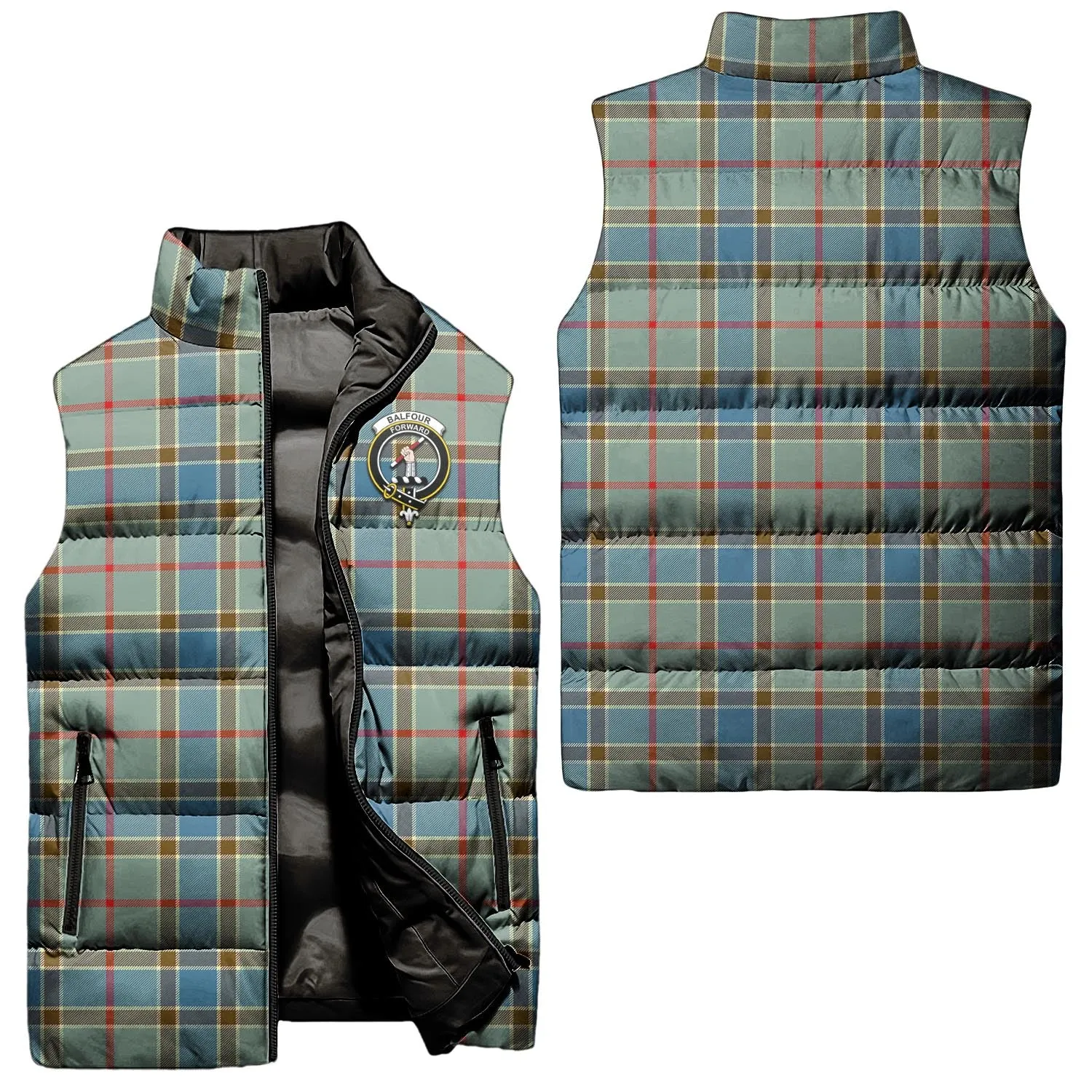 Balfour Blue Tartan Sleeveless Puffer Jacket with Family Crest