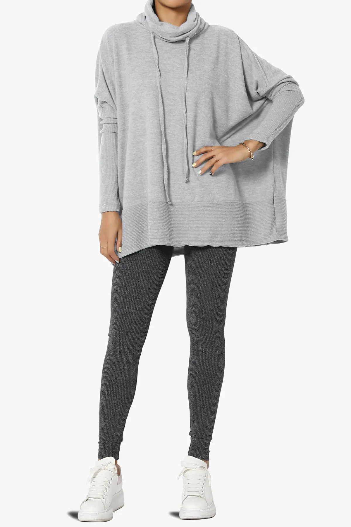 Barclay Slouchy Cowl Neck Melange Knit Oversized Sweater