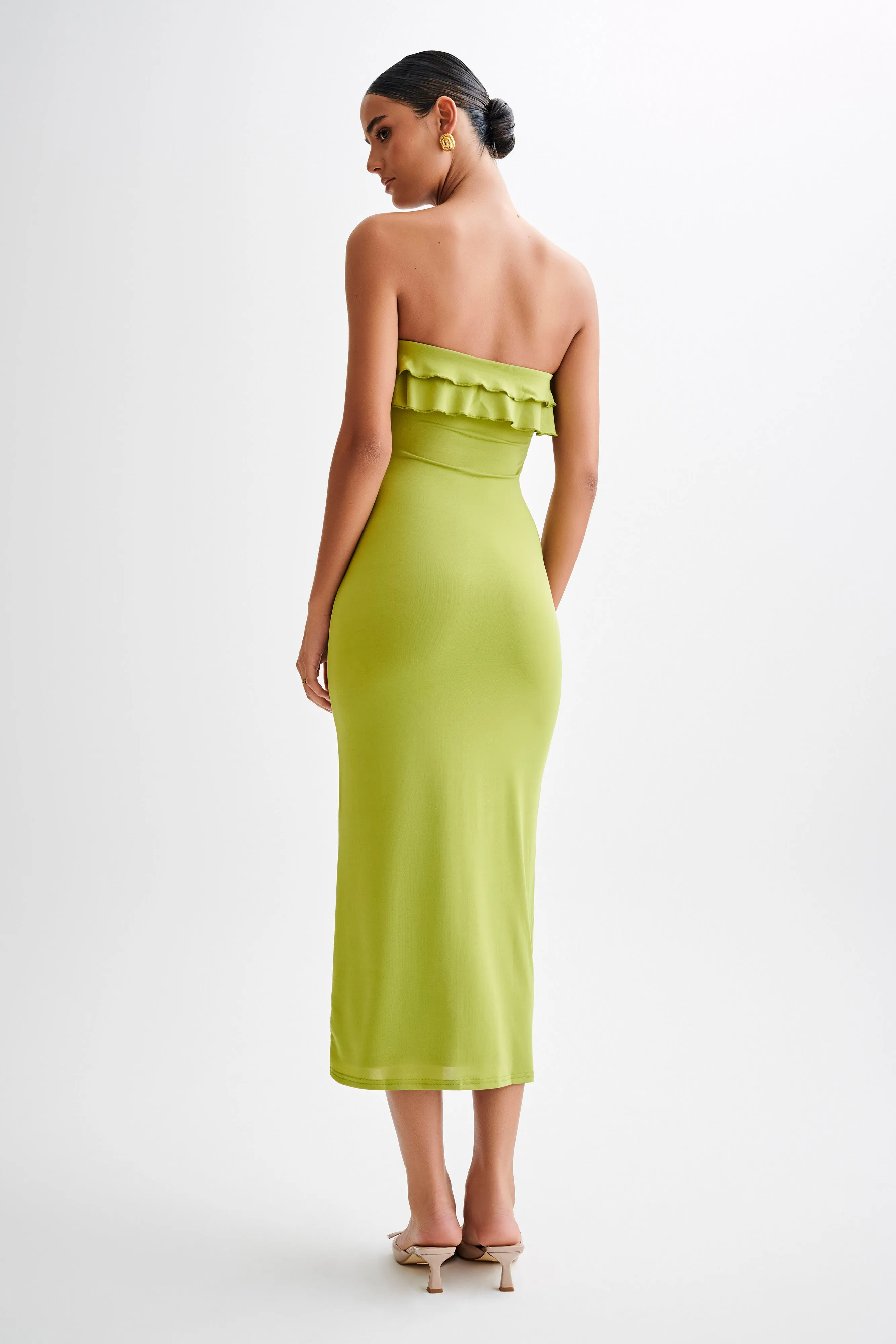 Bea Strapless Slinky Ruffle Midi Dress - Apple