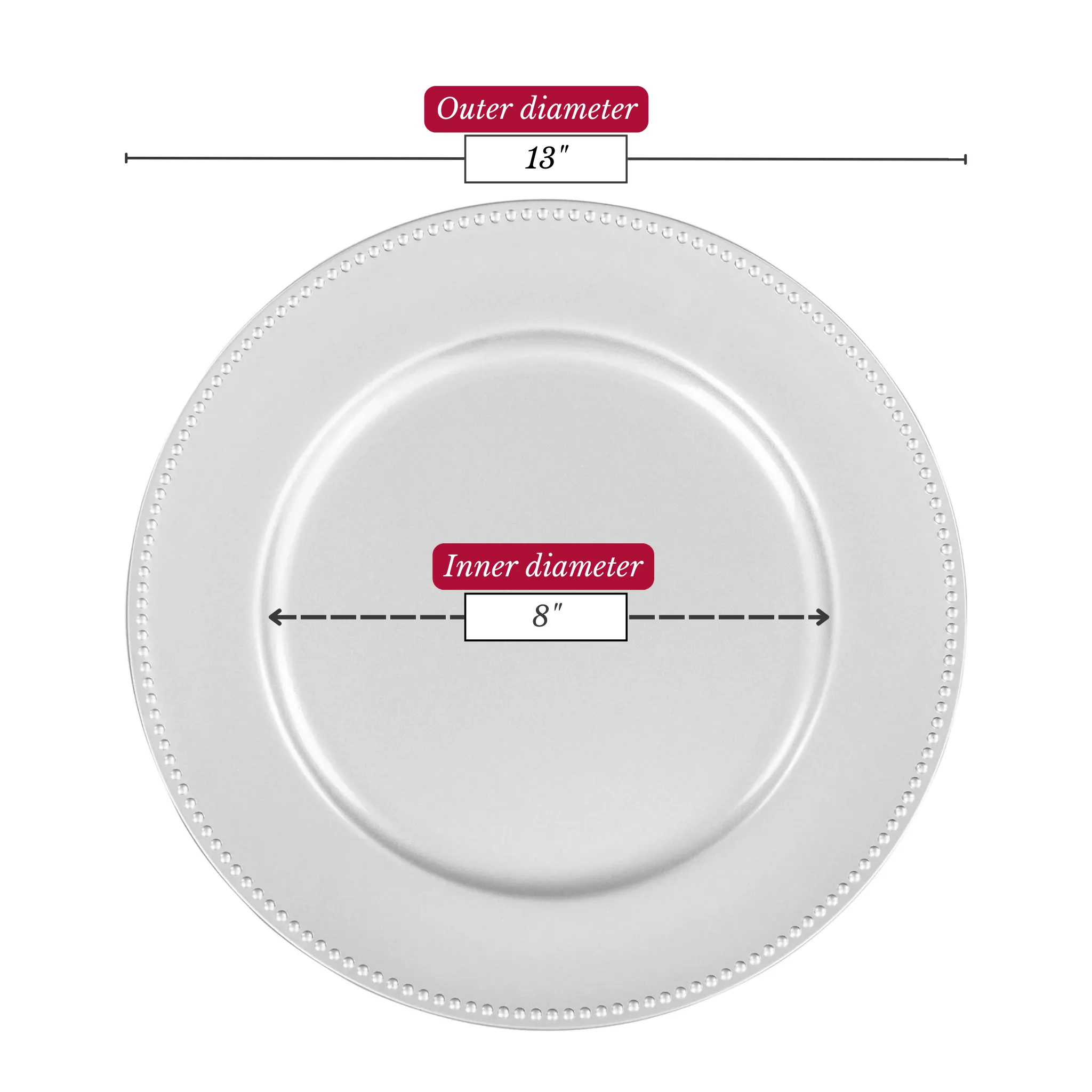 Beaded Round 13" Charger Plates - Silver