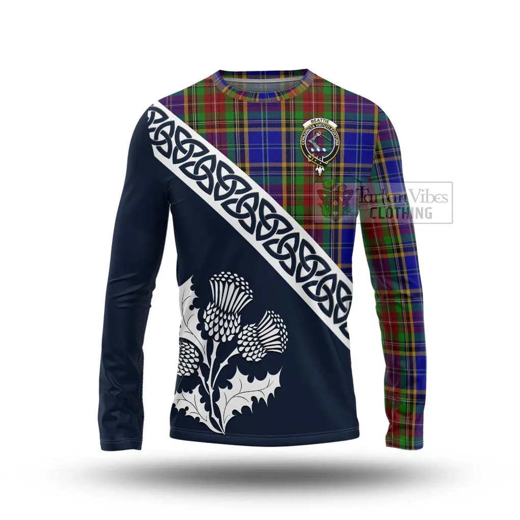 Beattie (Beatty) Tartan Long Sleeve T-Shirt Featuring Thistle and Scotland Map