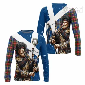 Bethune Tartan Long Sleeve T-Shirt with Family Crest Scottish Bagpiper Vibes