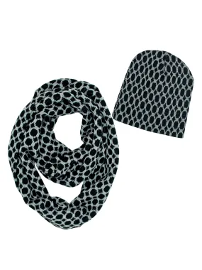 Black & Gray Pattern Infinity Scarf & Beanie Hat Matching Set