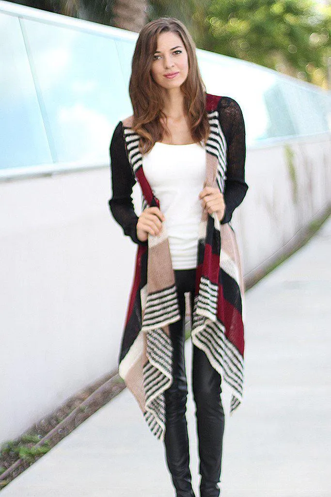 Black and Burgundy Cardigan