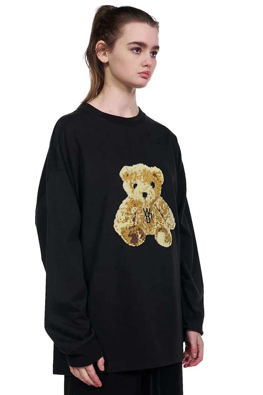 Black Embroidered Teddy Long Sleeve T-shirt