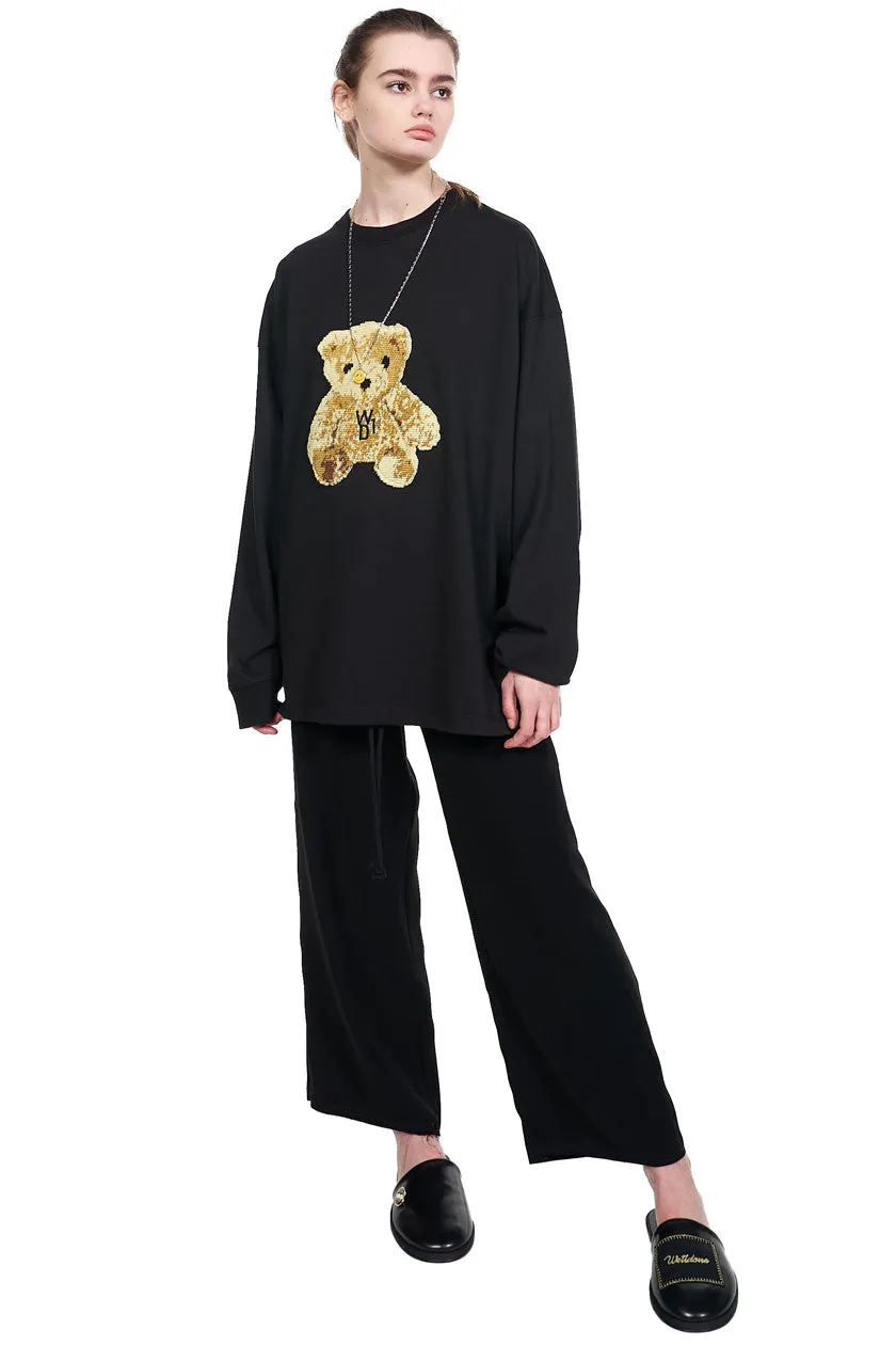 Black Embroidered Teddy Long Sleeve T-shirt