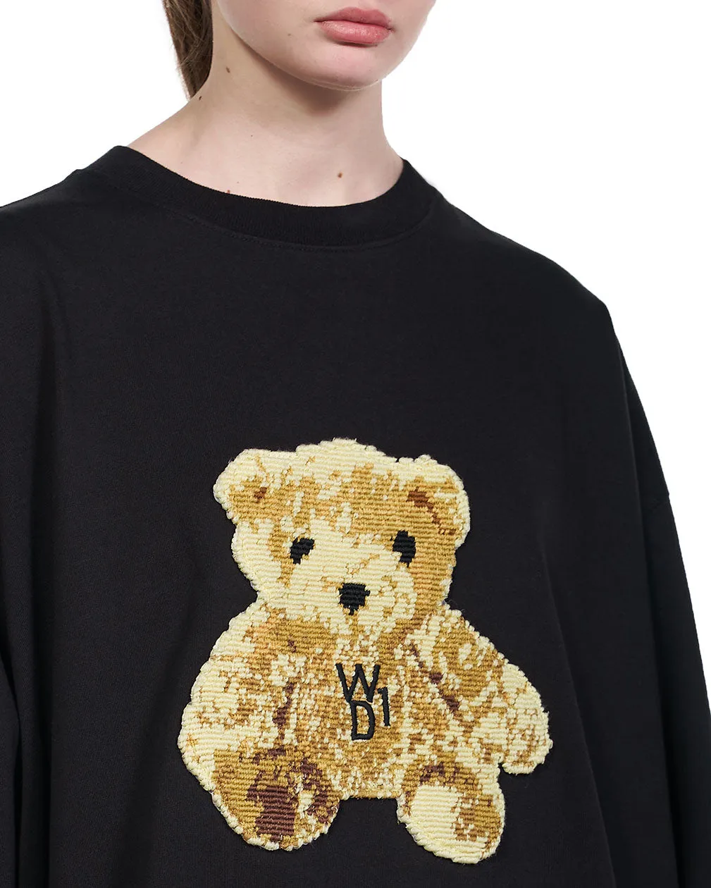 Black Embroidered Teddy Long Sleeve T-shirt