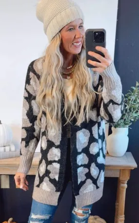 Black Faded Vintage Leopard Cardigan