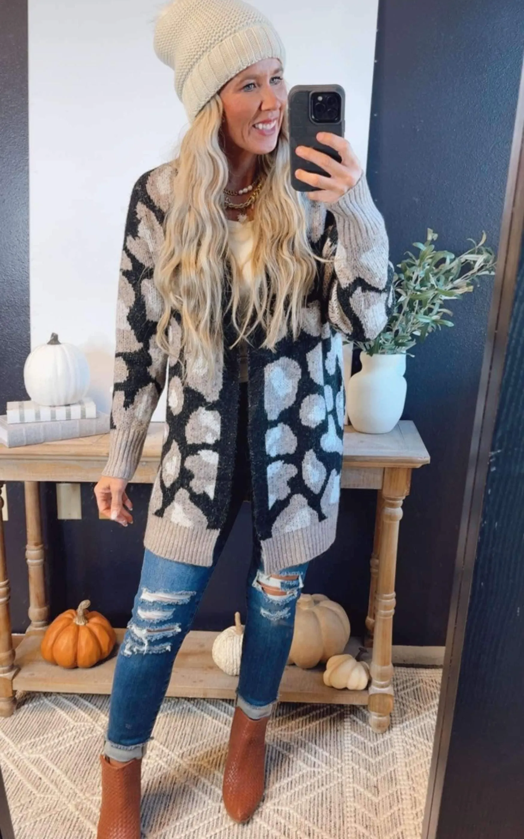 Black Faded Vintage Leopard Cardigan