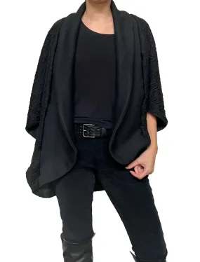 Black Fancy Cloque Open Cocoon Jacket