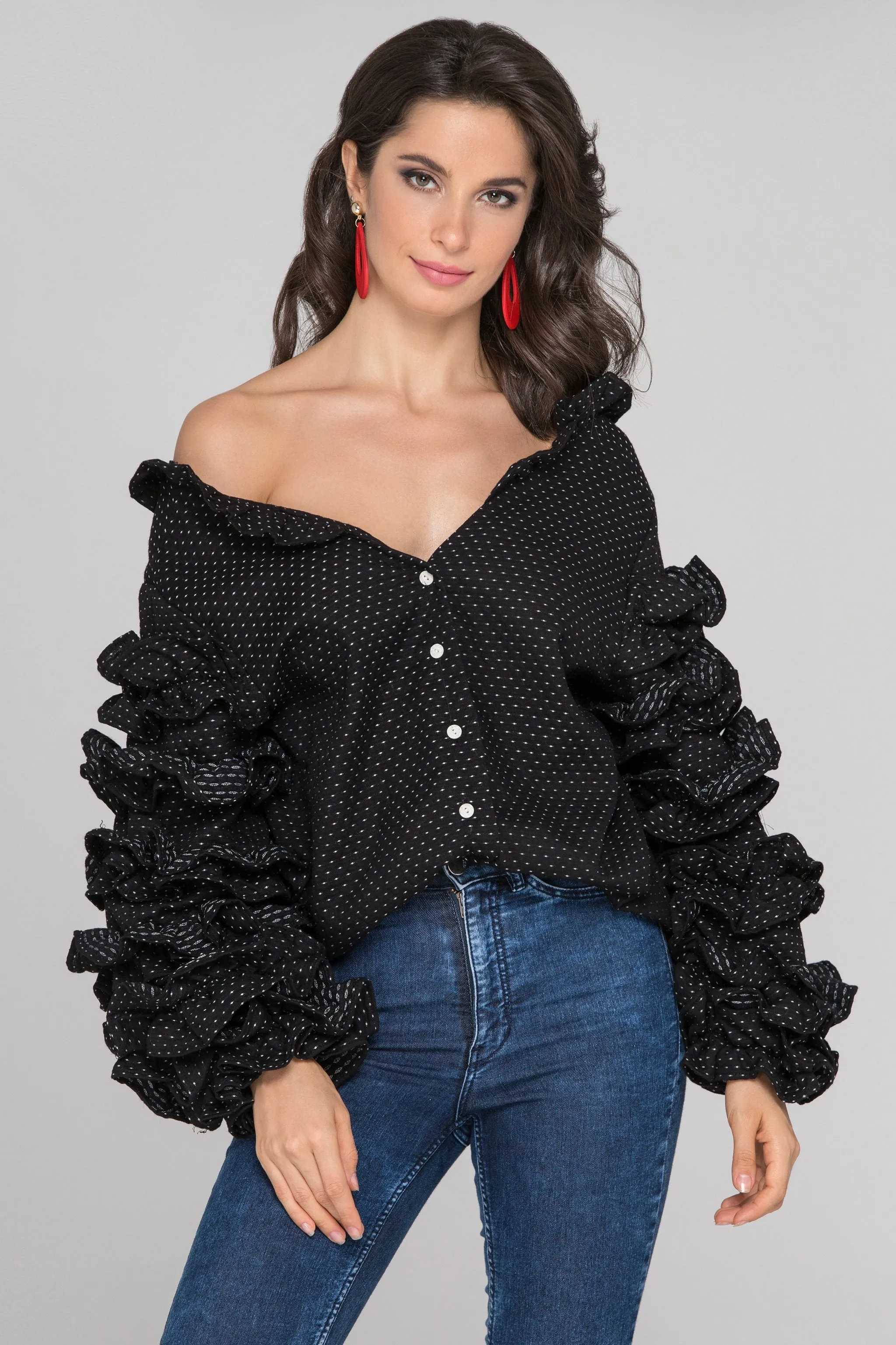 Black Ruffle Sleeve Cardigan