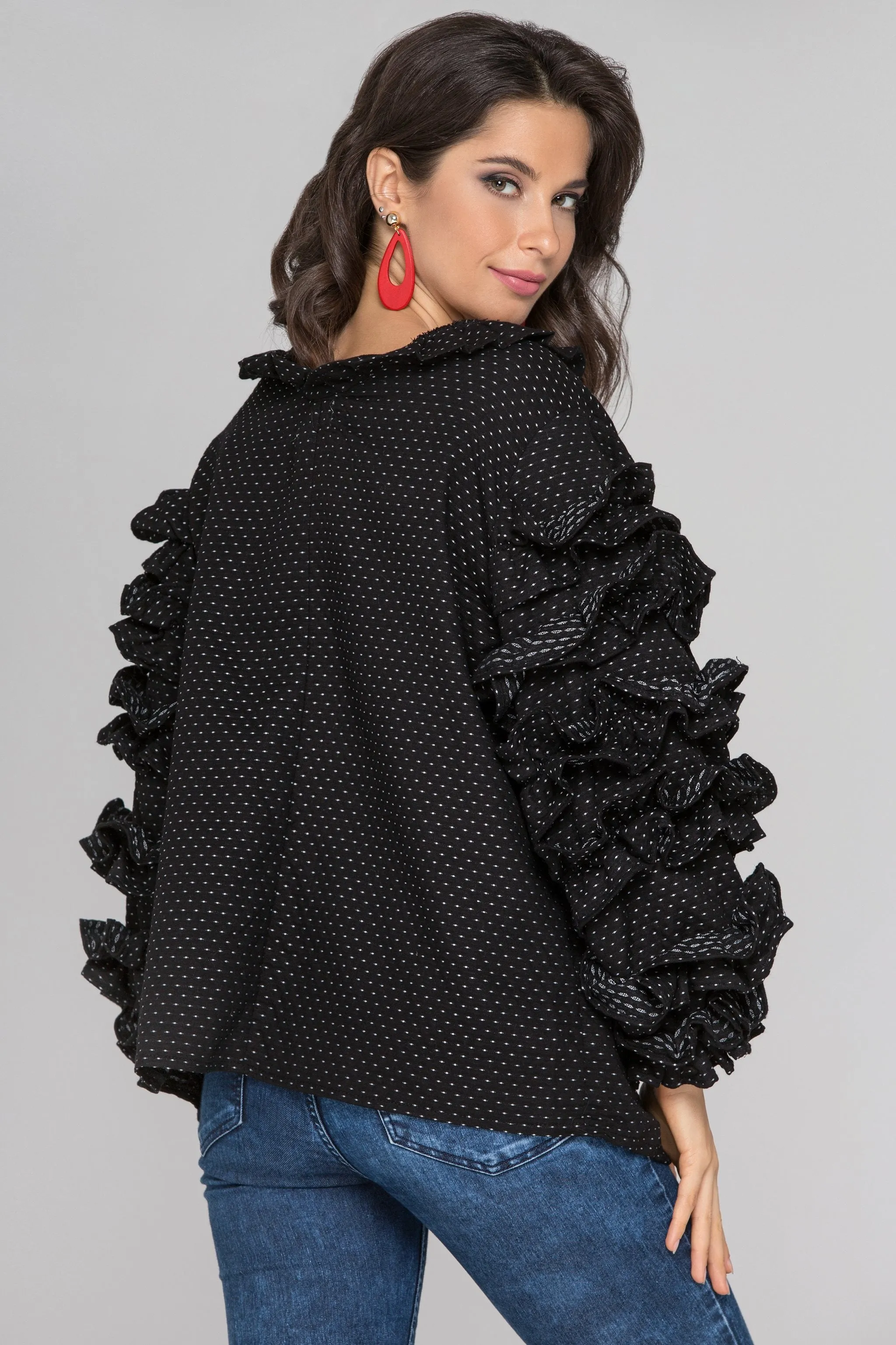 Black Ruffle Sleeve Cardigan