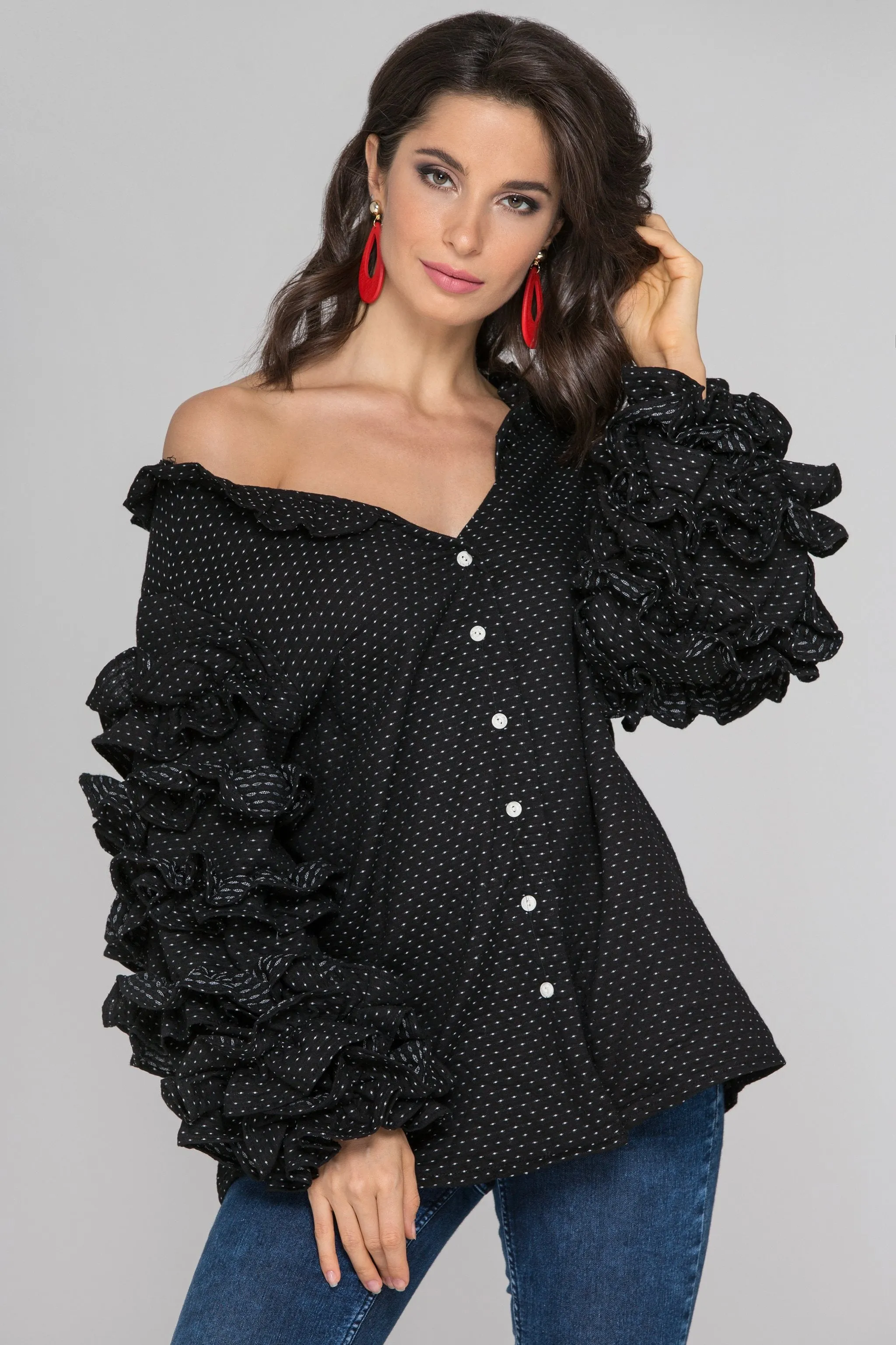 Black Ruffle Sleeve Cardigan