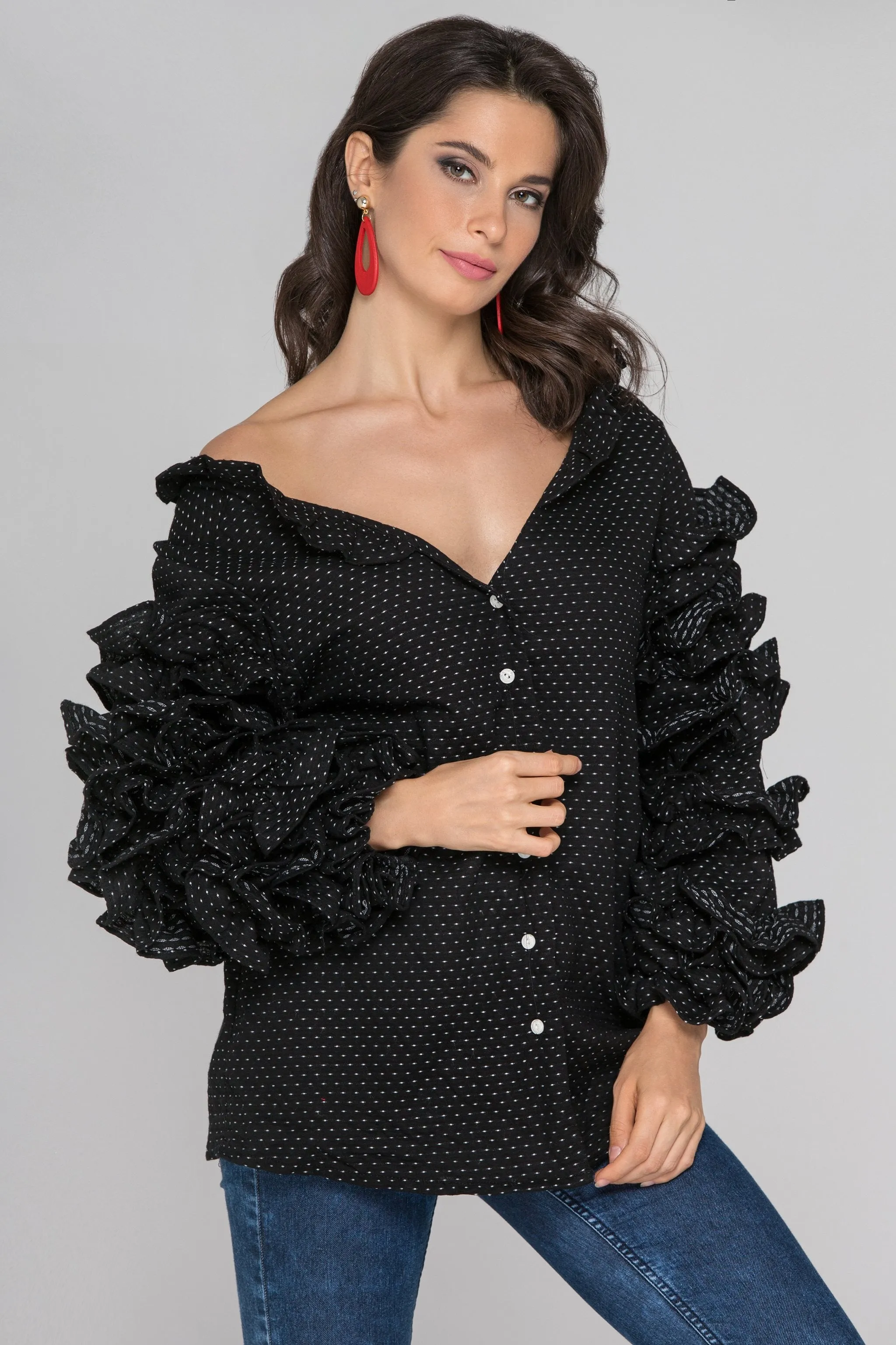 Black Ruffle Sleeve Cardigan