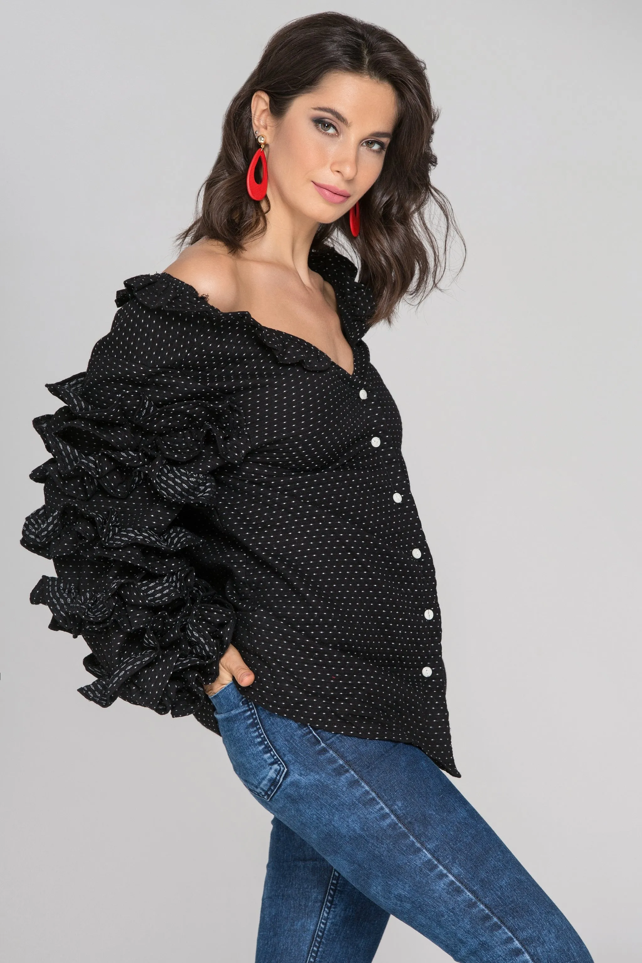 Black Ruffle Sleeve Cardigan