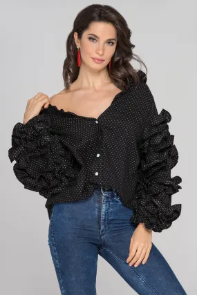 Black Ruffle Sleeve Cardigan