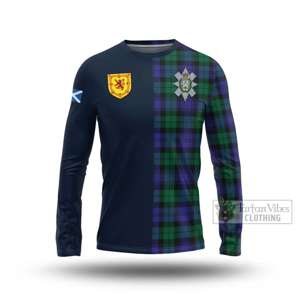 Black Watch Modern Tartan Long Sleeve T-Shirt Alba with Scottish Lion Royal Arm Half Style